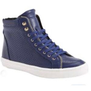 REBECCA MINKOFF Sandi Cobalt Blue Perforated Quilted Leather High Top Sneaker 7